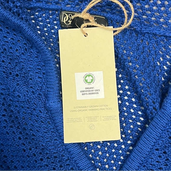 DG2 by Diane Gilman Women's Blue Hooded Organic Cotton Crocheted Cardigan Size 1 - Picture 8 of 12